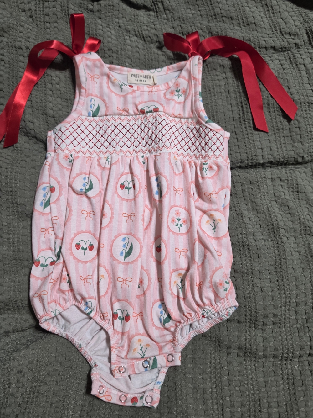 Pink Floral Smocked Tie-Shoulder Baby One-Piece